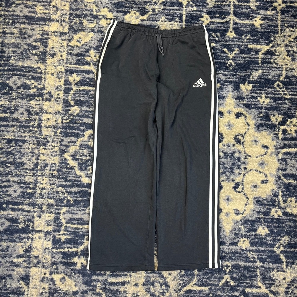 Adidas Mens Black Fleece Lined 3-Stripe Straight Leg Sweatpants Track Pants XL